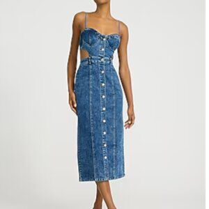 Express Denim Sweetheart Sleeveless Button Up Midi Sheath Dress